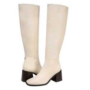 Sam Edelman Ivory Leather Knee High Boots Wide Calf block heel SZ 8.5 M NIB $250